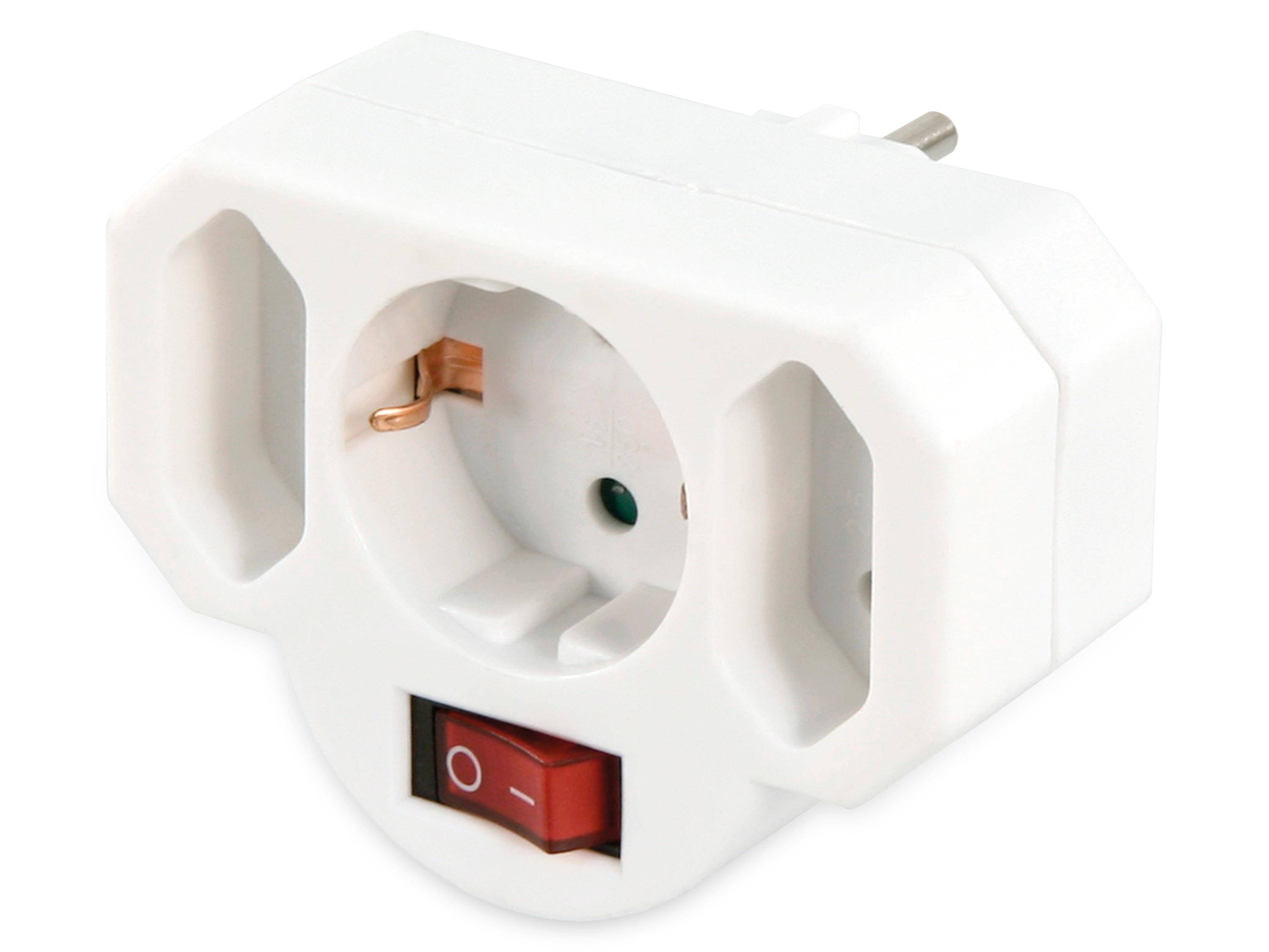 MCPOWER Steckdosenadapter, 2x Euro, 1x Schutzkontakt, mit Schalter-1