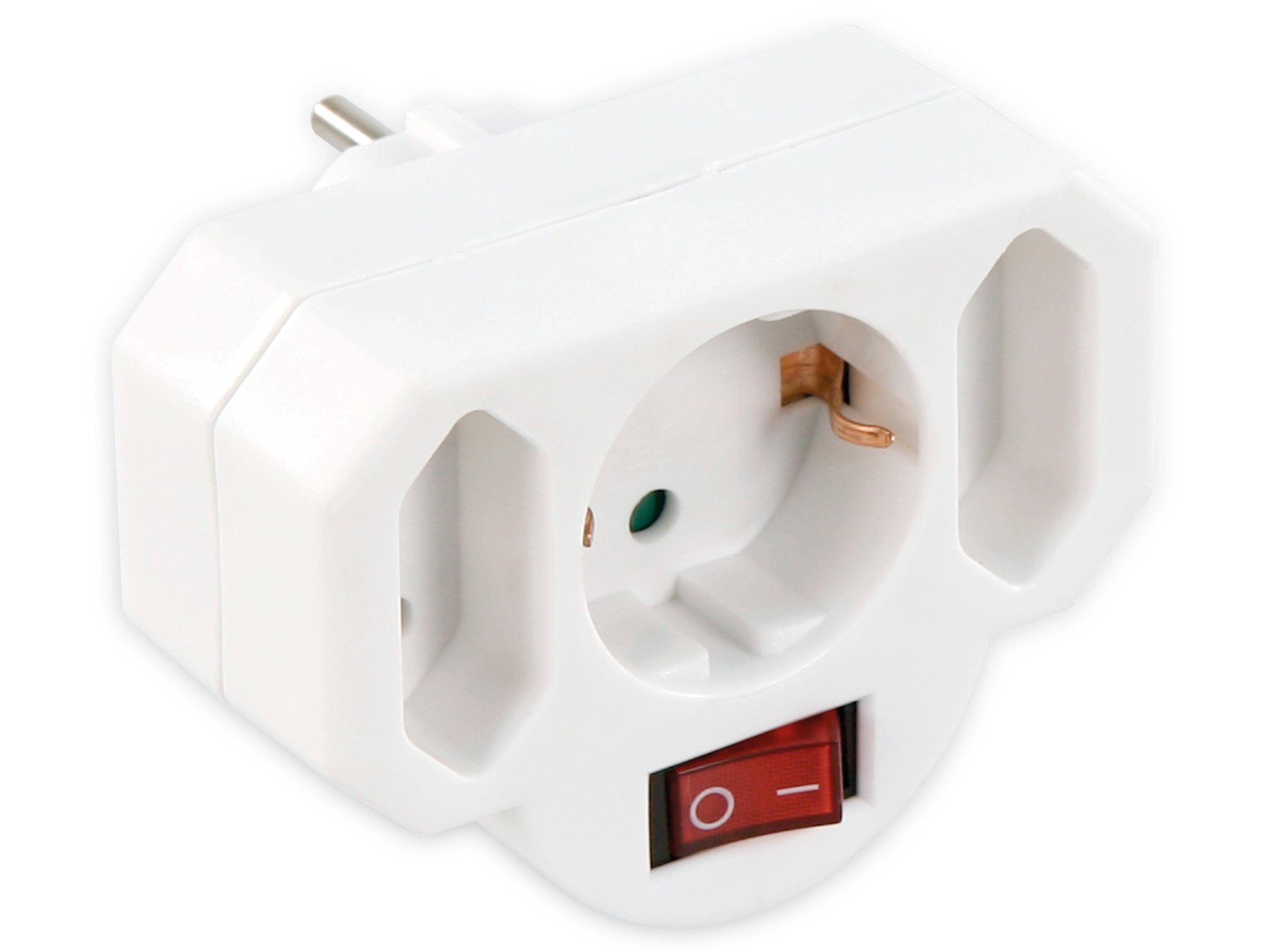 MCPOWER Steckdosenadapter, 2x Euro, 1x Schutzkontakt, mit Schalter-2