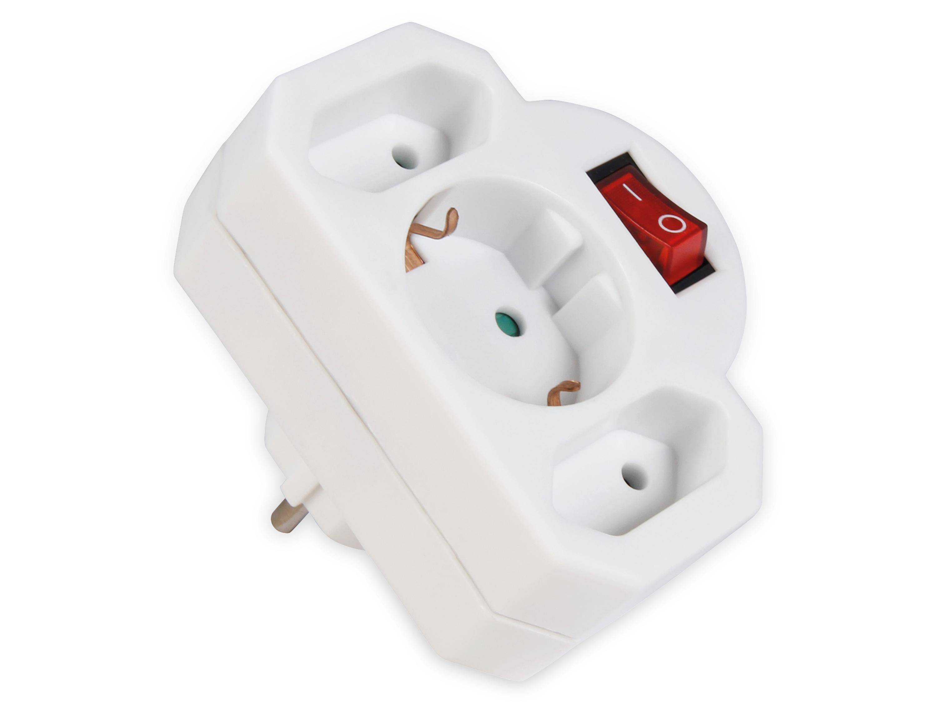 MCPOWER Steckdosenadapter, 2x Euro, 1x Schutzkontakt, mit Schalter-3