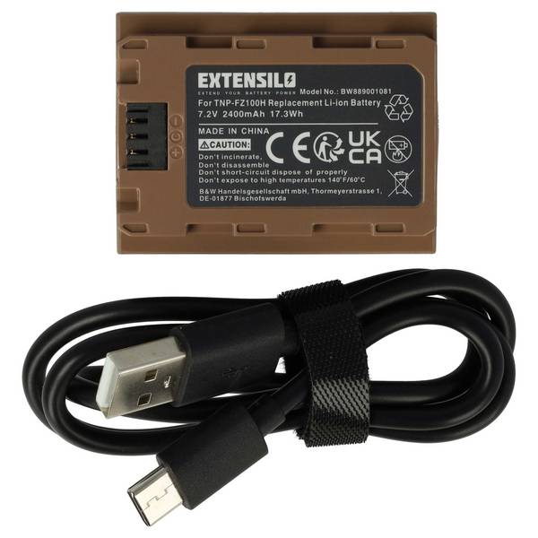 EXTENSILO Akku kompatibel mit Sony Alpha ILCE-9 | ILCE-7SM3, ILCE-9M2 Kamera (2400 mAh, 7,2 V, Li-Ion), USB-C Buchse