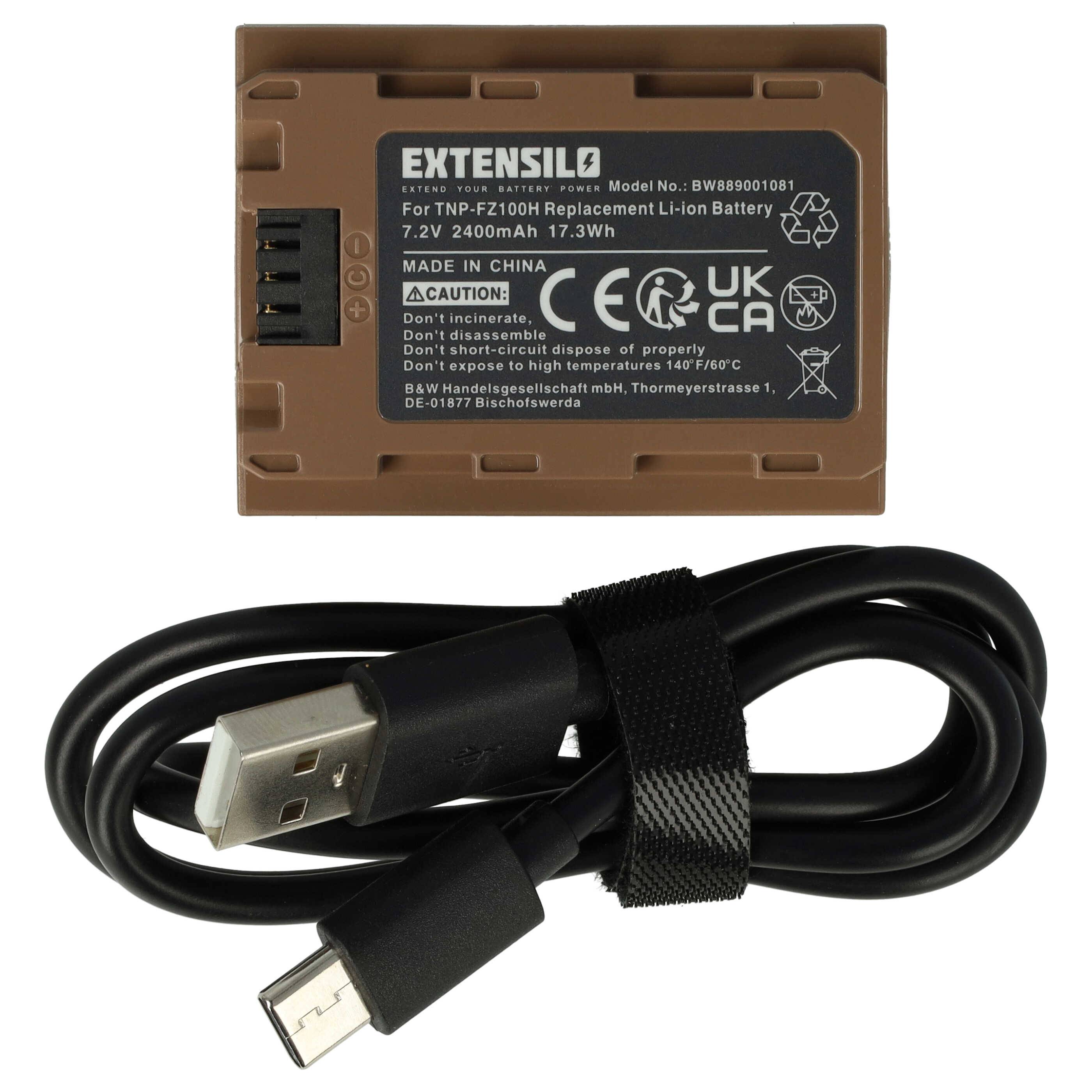EXTENSILO Akku kompatibel mit Sony Alpha ILCE-9 | ILCE-7SM3, ILCE-9M2 Kamera (2400 mAh, 7,2 V, Li-Ion), USB-C Buchse-0