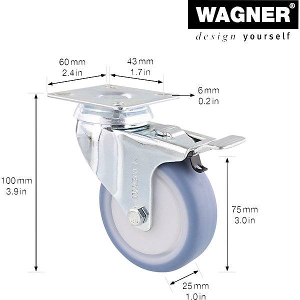 Apparaterollen DELUXE Rad-Ø 75 mm VE 4 Stk Lenkrolle mit Feststeller. Wagner System GmbH 74730349-1