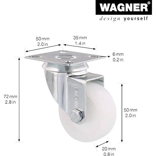 Apparate-Lenkrollen ECO Rad-Ø 50 mm VE 4 Stk Kunststoff Lenkrolle. Wagner System GmbH 74731849-1