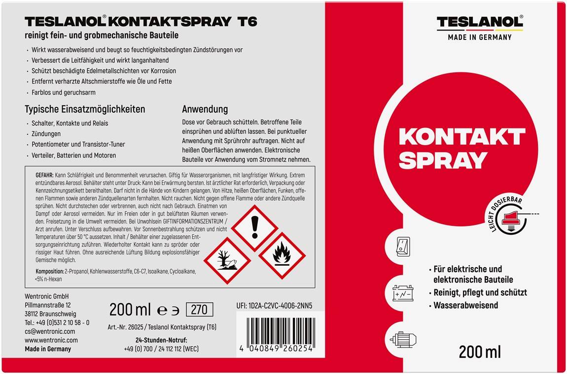 Teslanol 26025 Kontaktspray für Elektronik Autobatterie Polfett Elektro Kontaktreiniger T6 Oszillin Kontakt Spray 200 ml-5
