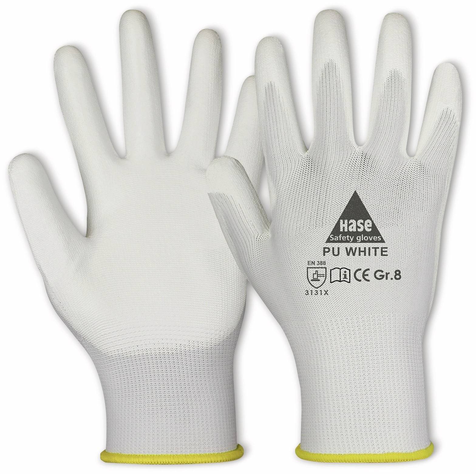 HASE SAFETY GLOVES Arbeitshandschuhe PU, PU white, EN 388, EN 420, weiß, Größe 10-0