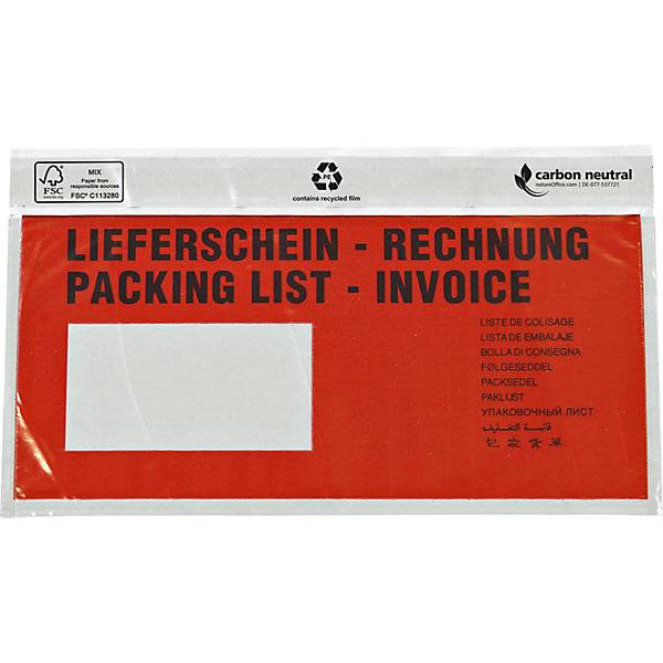 Recycling-Dokumententaschen Aufdruck Lieferschein - Rechnung VE 1000 Stk LxB 240 x 117 mm. TAKKT Industrial &