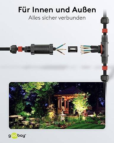 Goobay 81286 Outdoor T-Stück Kabelverbinder wasserdicht IP68 3 polige Kabelmuffe Stromkabel verbinden T Verbindungsmuffe-5