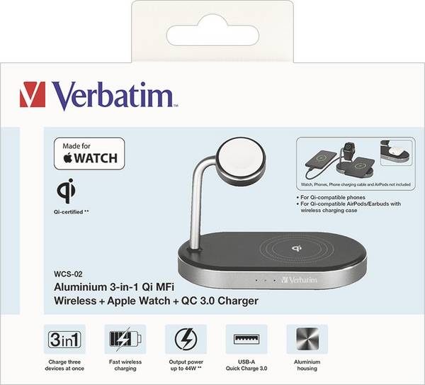 Verbatim Kabelloses Ladegerät - 3-in-1 + AC-Netzteil