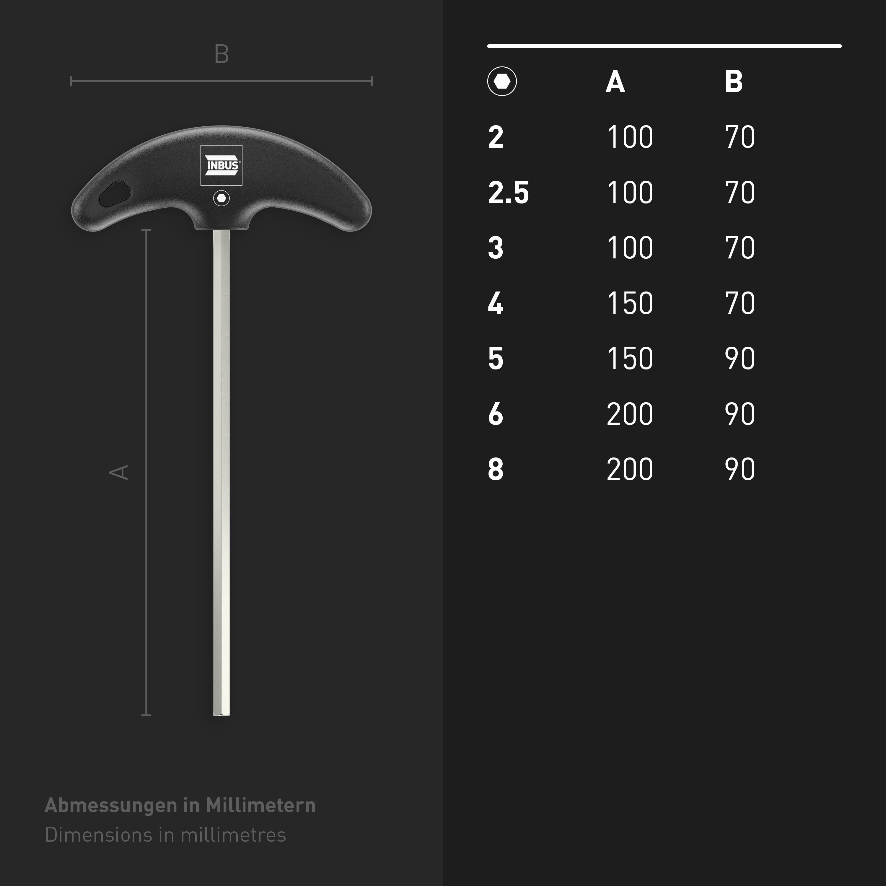 INBUS® Innen-Sechskant Schraubendreher-Set mit T-Griff 2 bis 8 mm | 8teilig - Made in Germany-3