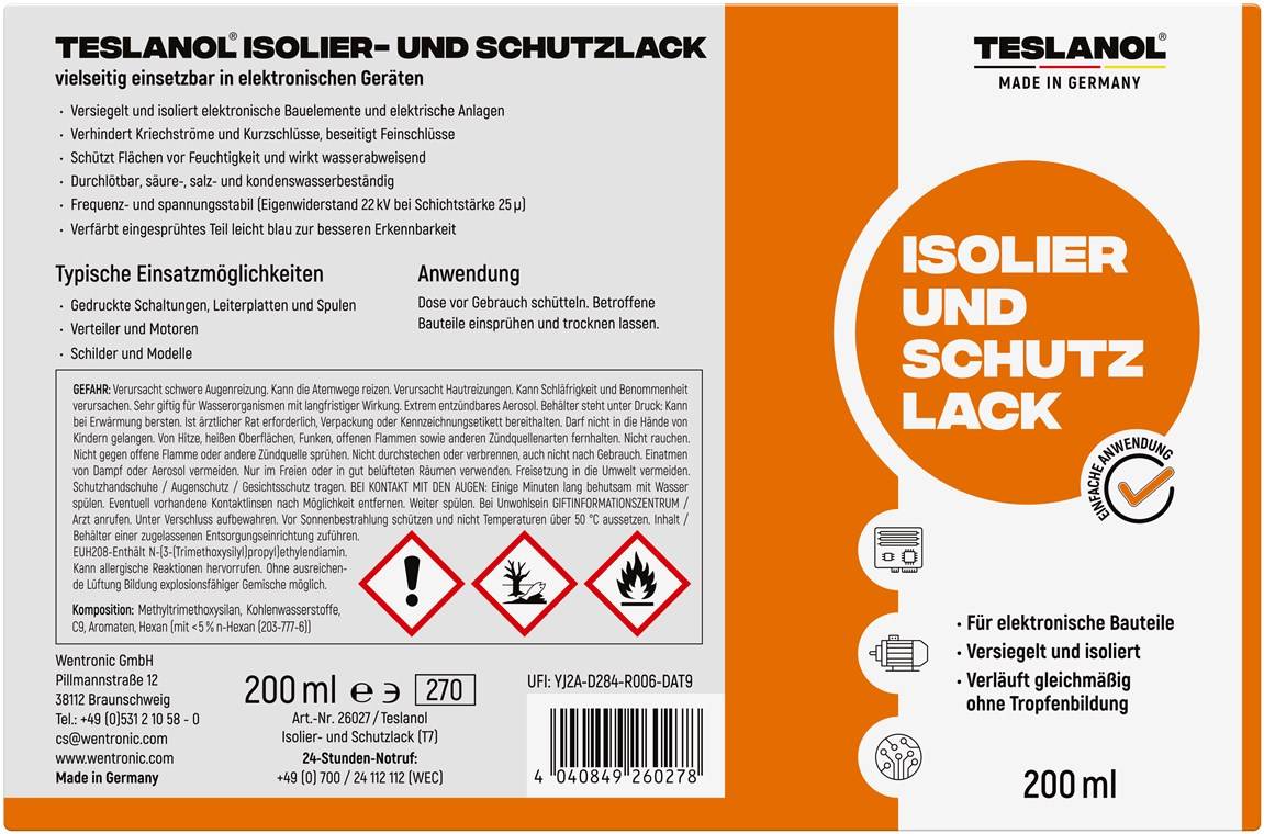 Teslanol 26027 Isolierspray & Schutzlack Spray für elektronische Bauteile Versiegelung & Isolierung Lackspray 200 ml-5
