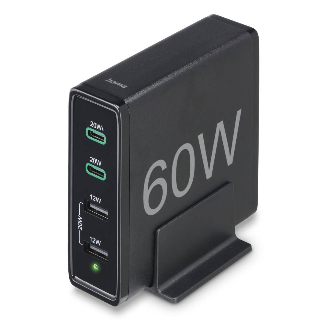 hama 00201628 Ladestation 4 Ports, Schnellladegerät, 2x USB-C, 2x USB-A, PD, 60 W, SW-0