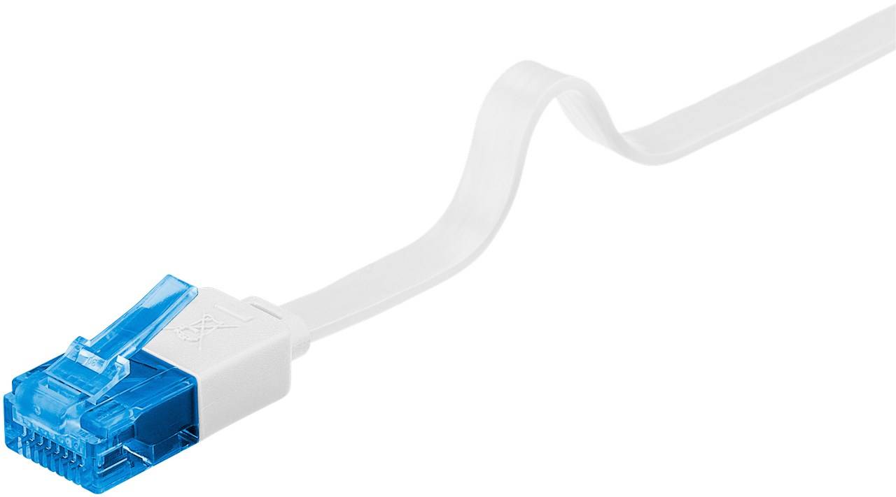 Goobay 96303 CAT 6A Flachkabel Netzwerkkabel RJ45 Stecker 500 MHz Kupfer Patchkabel Ethernet LAN Kabel U/UTP Weiß 0,5m-0