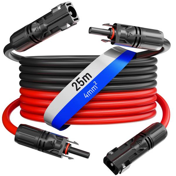 hb-digital 2x 25m Solar Verlängerungskabel 4mm² für PV Anlagen mit 1500V Solarstecker schwarz und rot