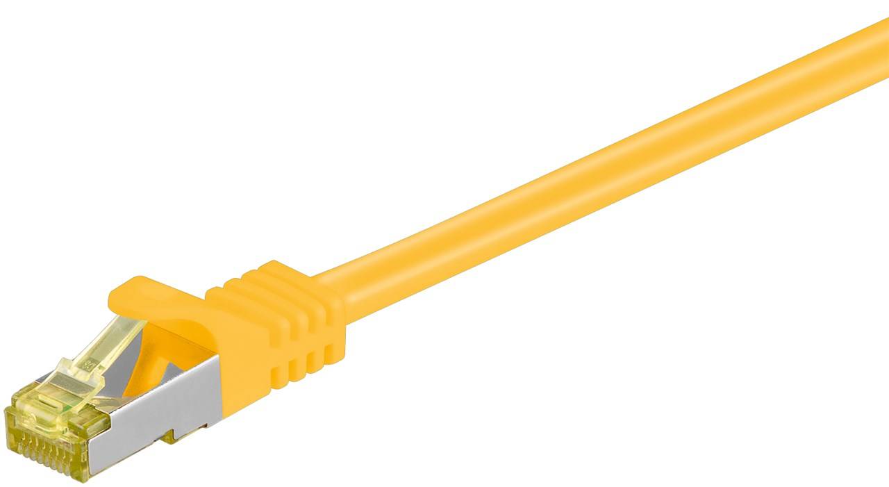 Goobay 91566 RJ45 Patchkabel CAT 6A S/FTP (PiMF) mit CAT 7 Rohkabel Netzwerkkabel 500 MHz Internetkabel Gelb 0,25m-0