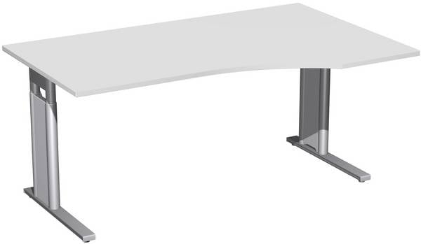 Geramöbel PC-Schreibtisch rechts höhenverstellbar, C Fuß Blende optional, 1600x1000x680-820, Lichtgrau/Silber
