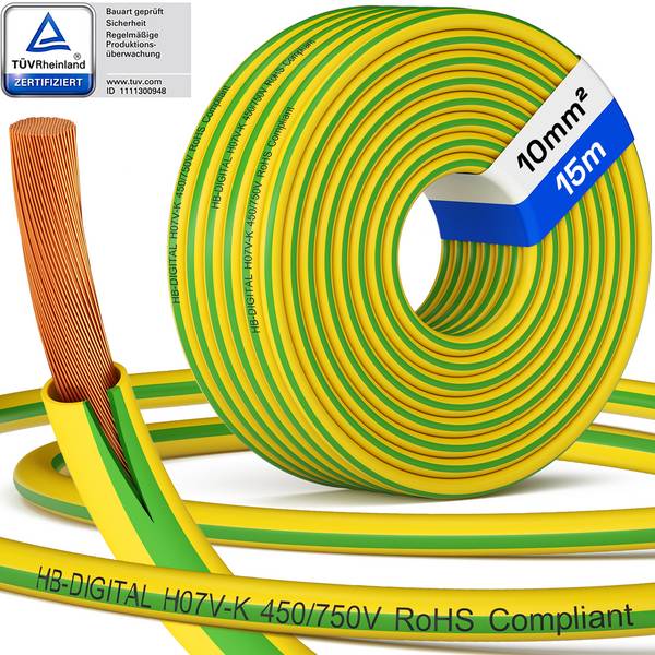 hb-digital Erdungskabel 10mm2 flexibel 15m PVC Aderleitung H07V-K