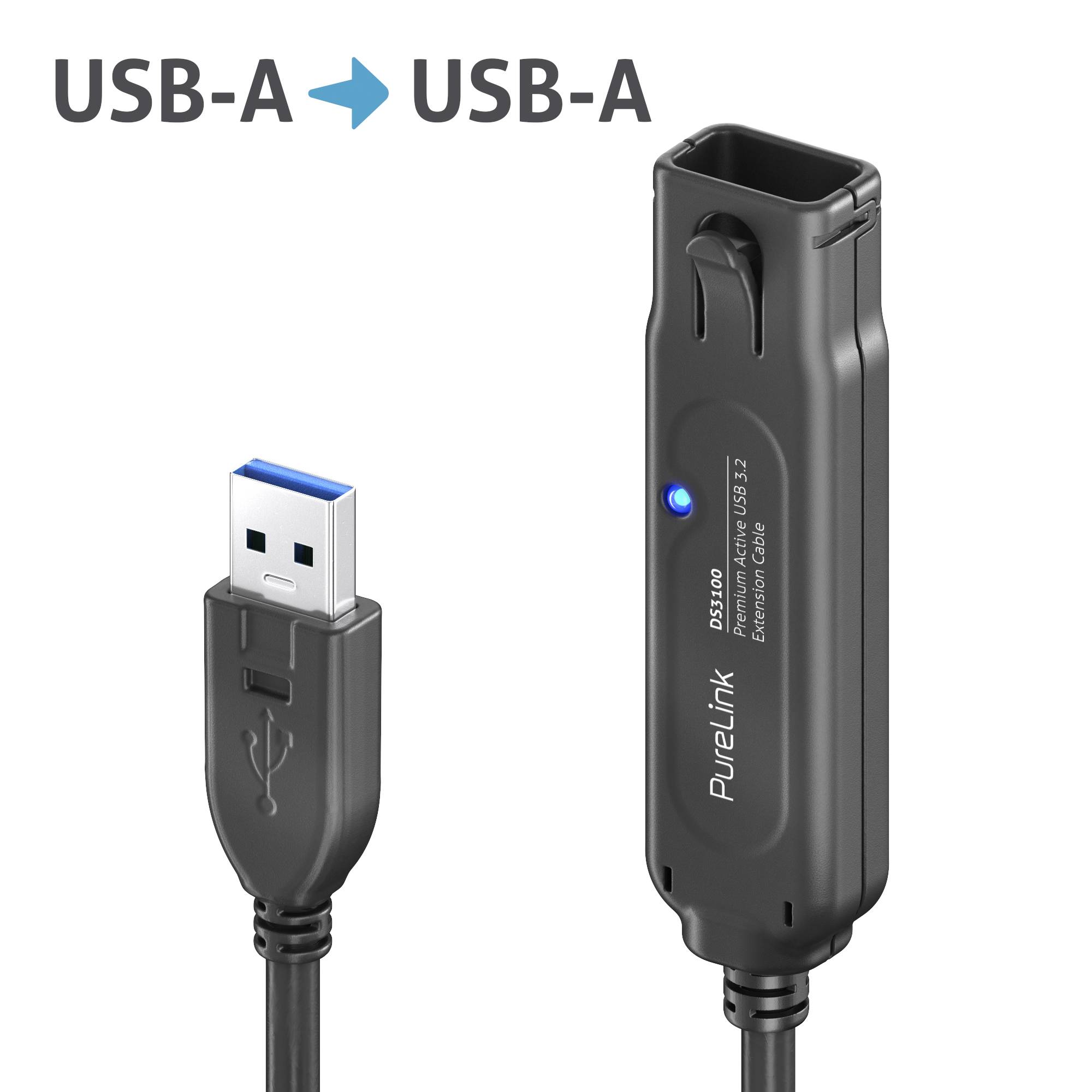 Active Premium USB 3.2 USB-A Verlängerungskabel - 0.15m, schwarz-0