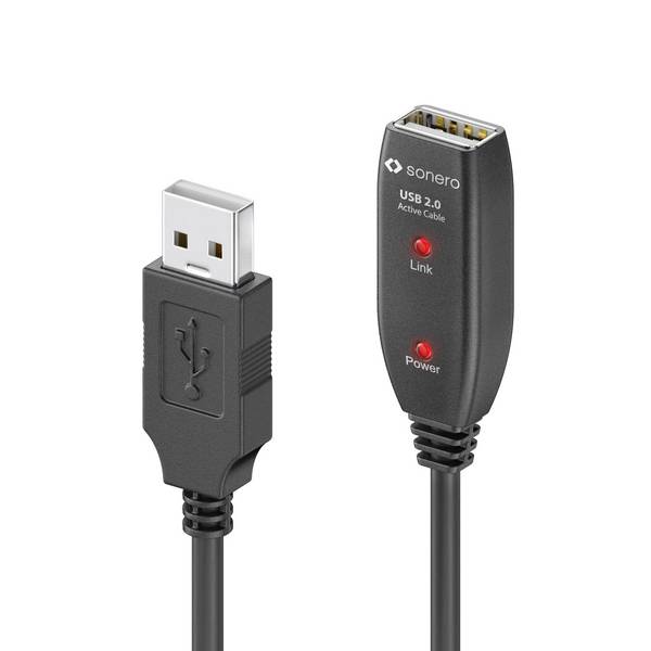 sonero USB 2.0 Aktives Verlängerungskabel, USB-A auf USB-A - 10.0m, schwarz