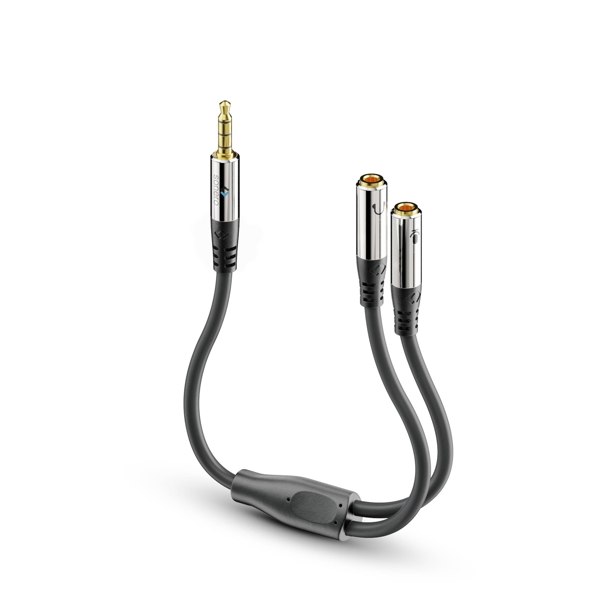 3,5mm Klinke (4-pin) auf 2x 3,5mm Klinke Stereo Headset Adapter, 0,20m-0