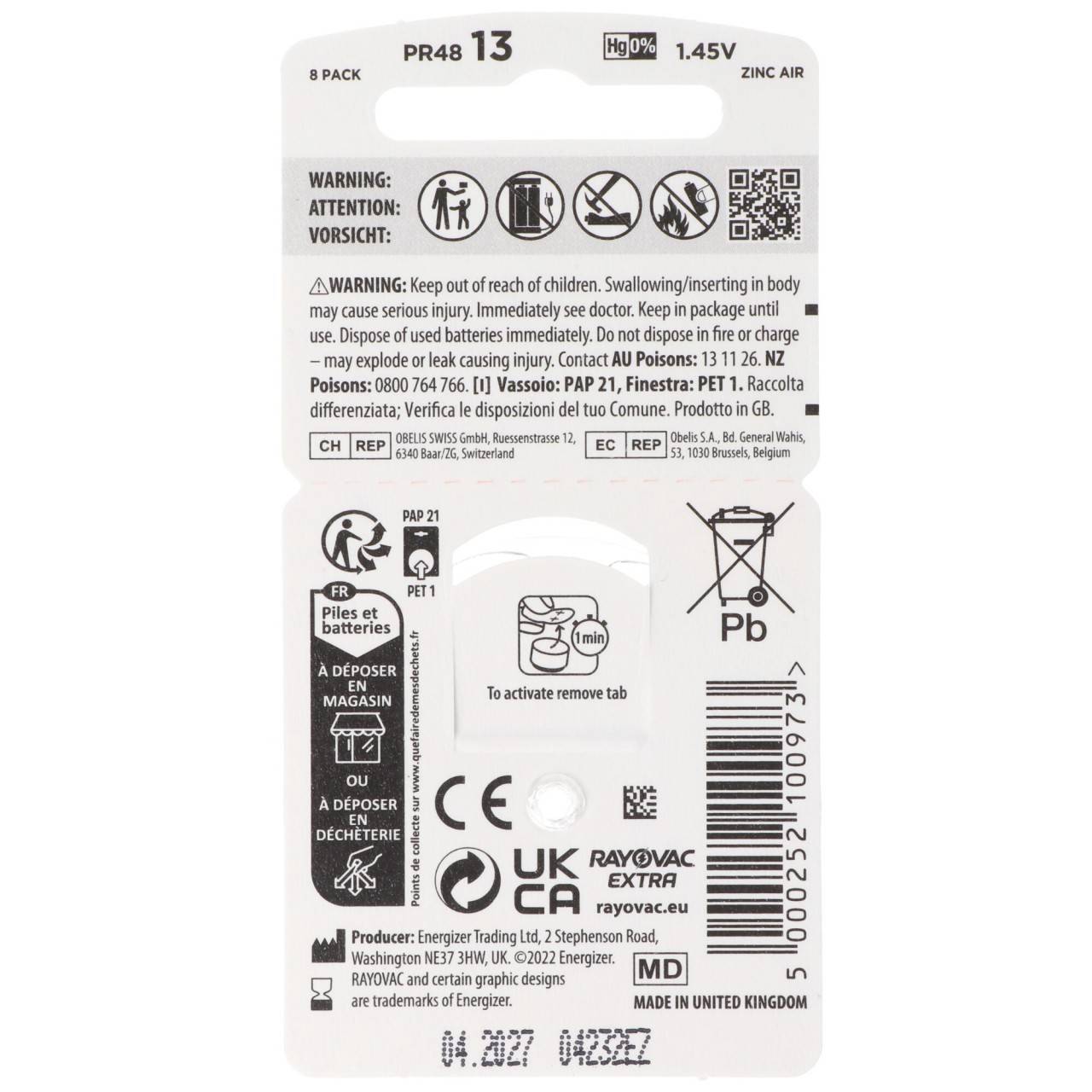 Rayovac HA13 PR48 Hörgeräte Batterien Extra Advanced 8er Sparpack 6 + 2 Gratis 5000252100973, Lieferung besteht aus 8...-3