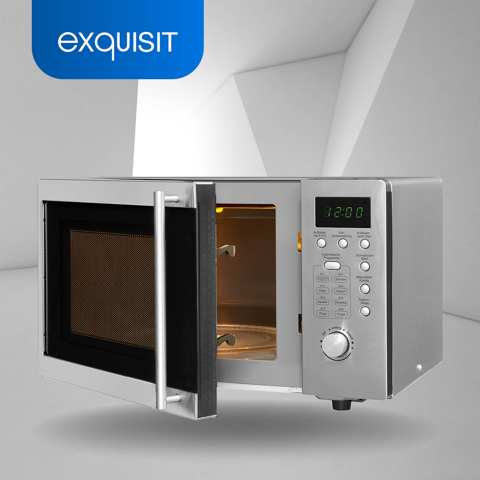 Exquisit Mikrowelle UMW 800 G-3.1 Inox | 800 Watt | Grill 1000 Watt | Unterbau-Mikrowelle | 20L | Edelstahl, Inoxlook-1