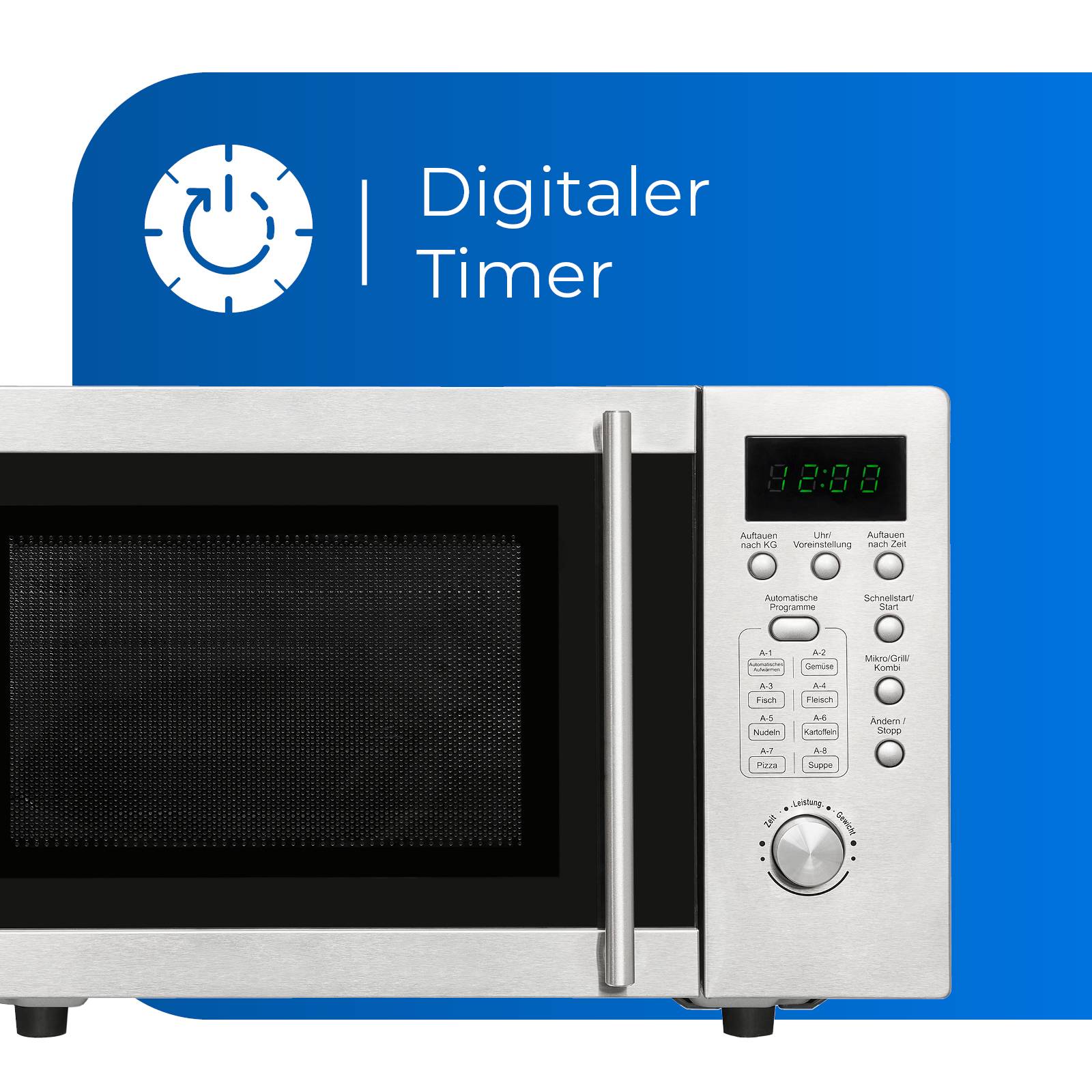 Exquisit Mikrowelle UMW 800 G-3.1 Inox | 800 Watt | Grill 1000 Watt | Unterbau-Mikrowelle | 20L | Edelstahl, Inoxlook-2
