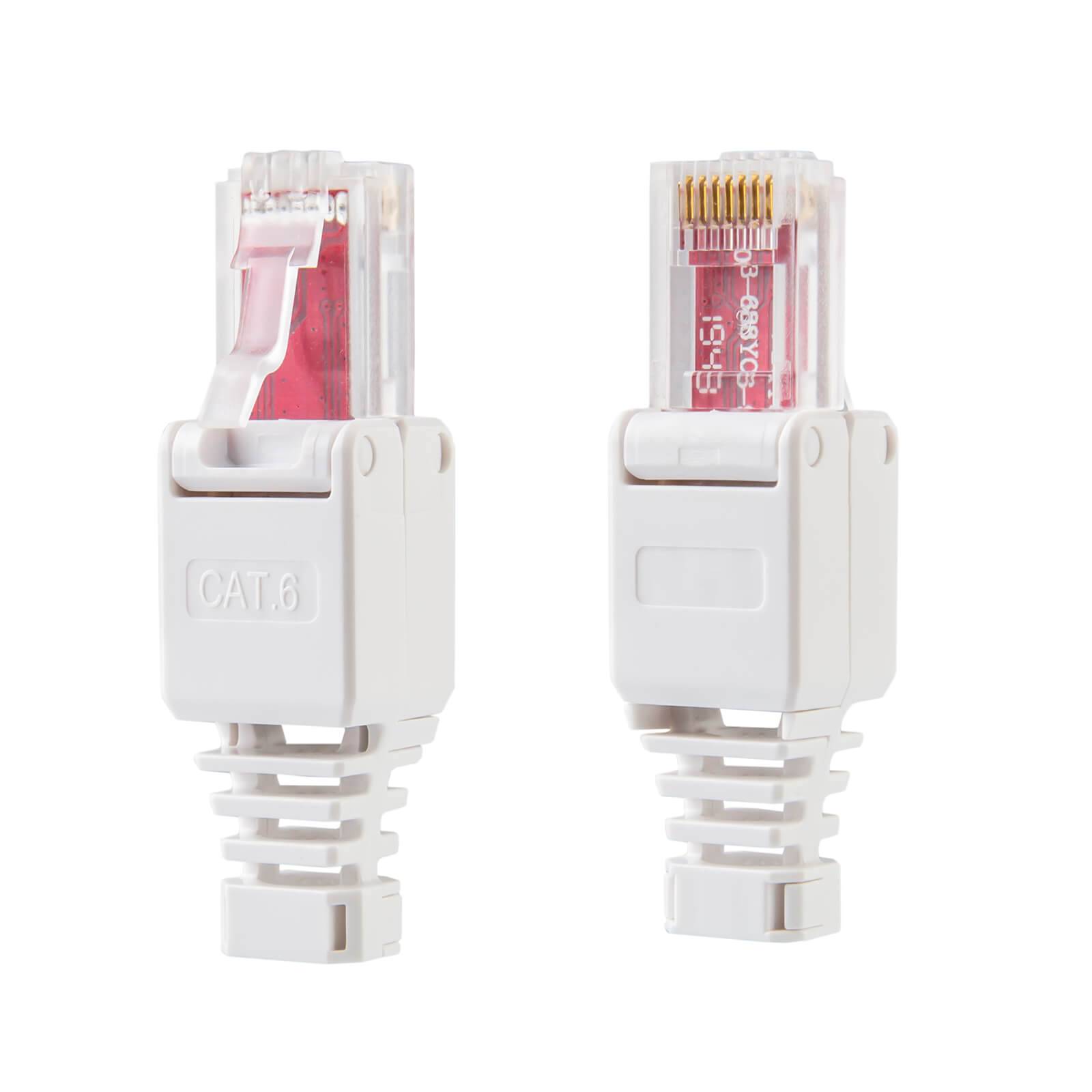 hb-digital Netzwerkstecker CAT 6 RJ45 Steckverbinder LSA UTP mit Knickschutz Kunststoff weiß-4