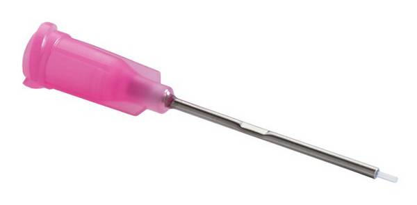 Dosiernadel 1", gerade, PTFE-Einsatz, Gauge 25, pink, spitzenform gerade
