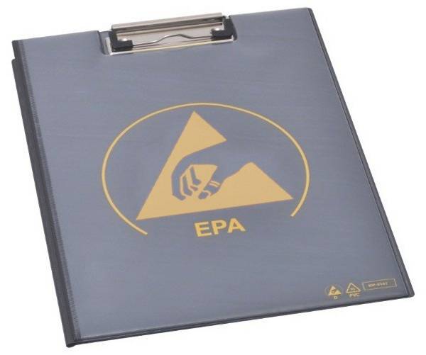 ESD Klemmbrett mit Deckel, DIN A4 PVC IDP-STAT, 485 x 315 mm, schwarz