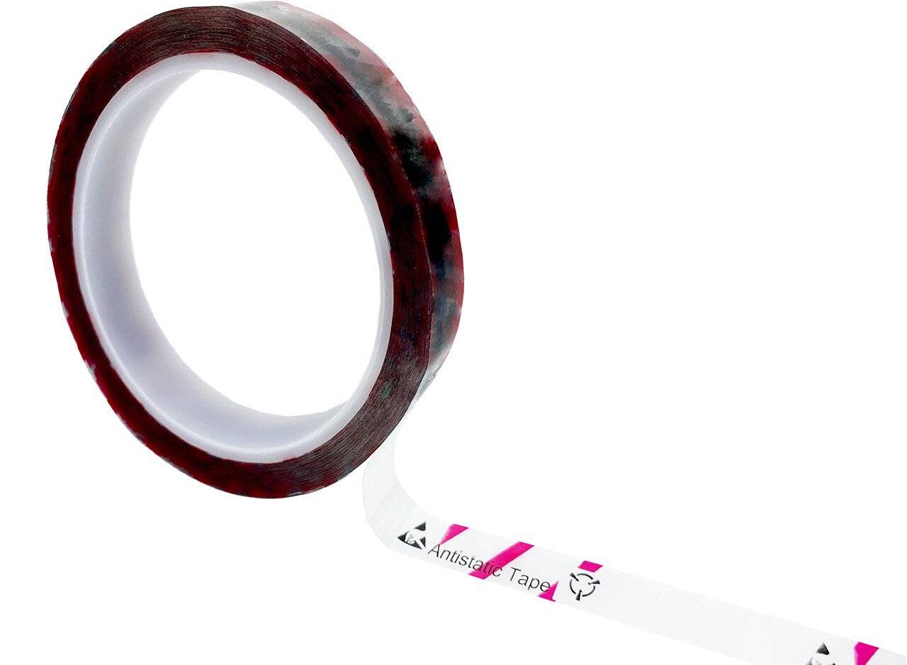 ESD-Klebeband mit ESD-Warnsymbol, transparent/rot, 12mm, 36m-0