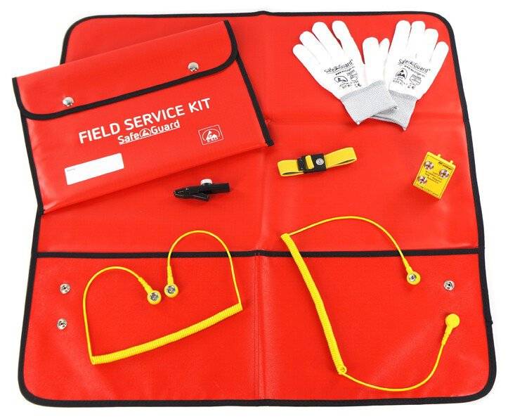 ESD-Service Kit SWISS, Handschuhe, isolierte Krokoklemme, rot-0