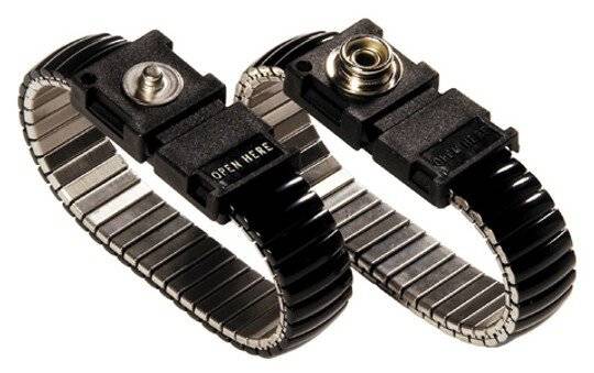 ESD Armband, Metallglieder, schwarz, 10 mm Druckknopf-0