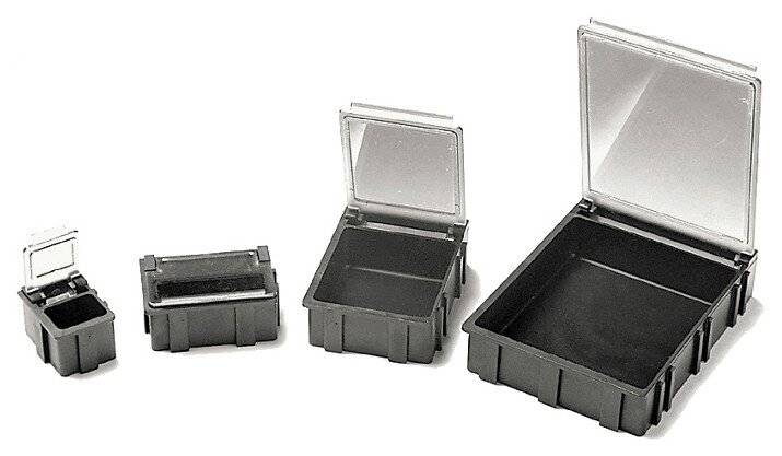 SMD-Klappbox, schwarz mit transparentem, metallisiertem Deckel, 16x12x15 mm-0