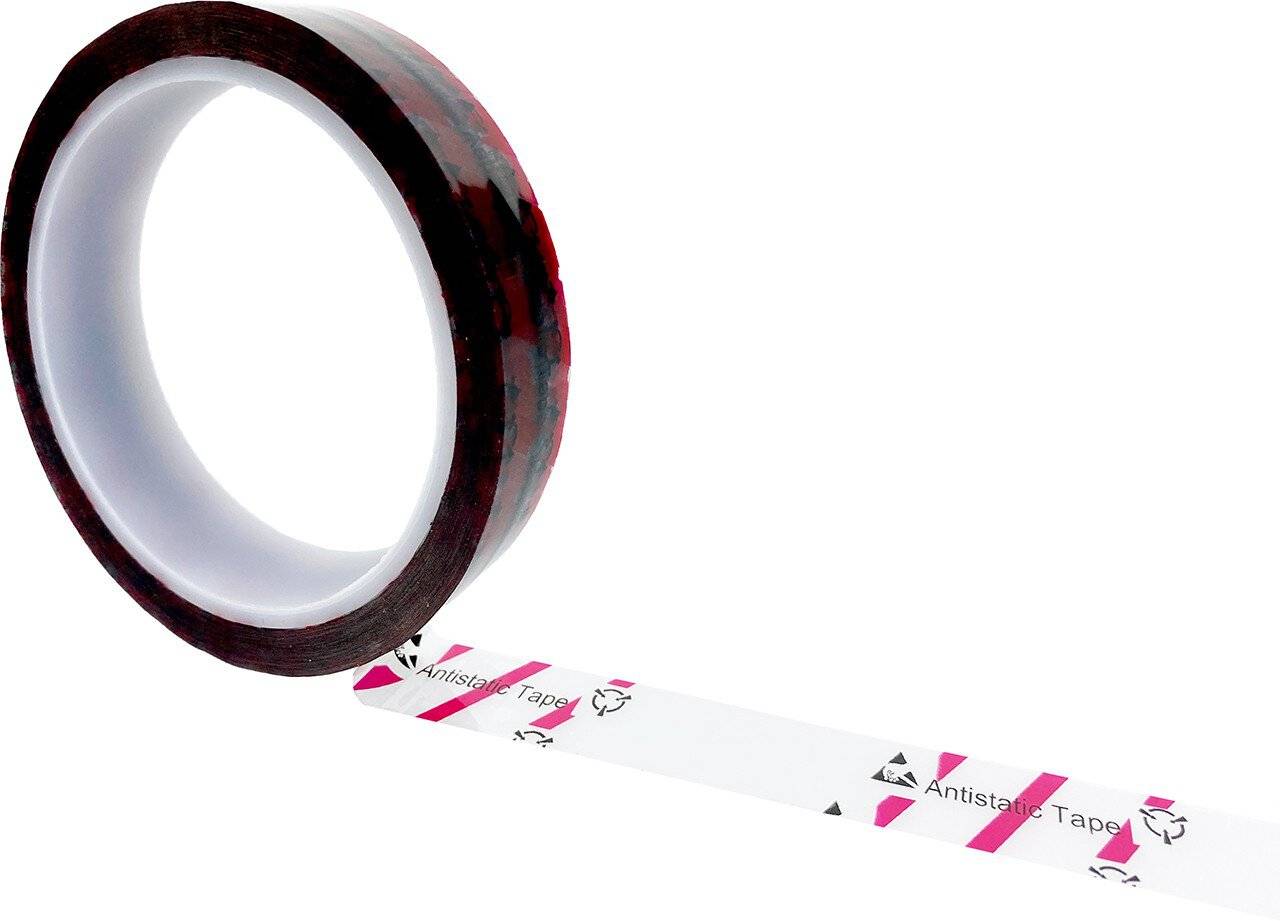 ESD-Klebeband mit ESD-Warnsymbol, transparent/rot, 18mm, 36m-0