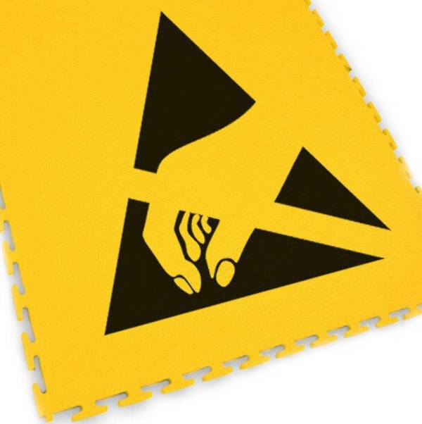 Bodenmarkierungsfliese mit ESD Logo, T-Lock, gelb, 500 x 500 x 7 mm, 1 Stück