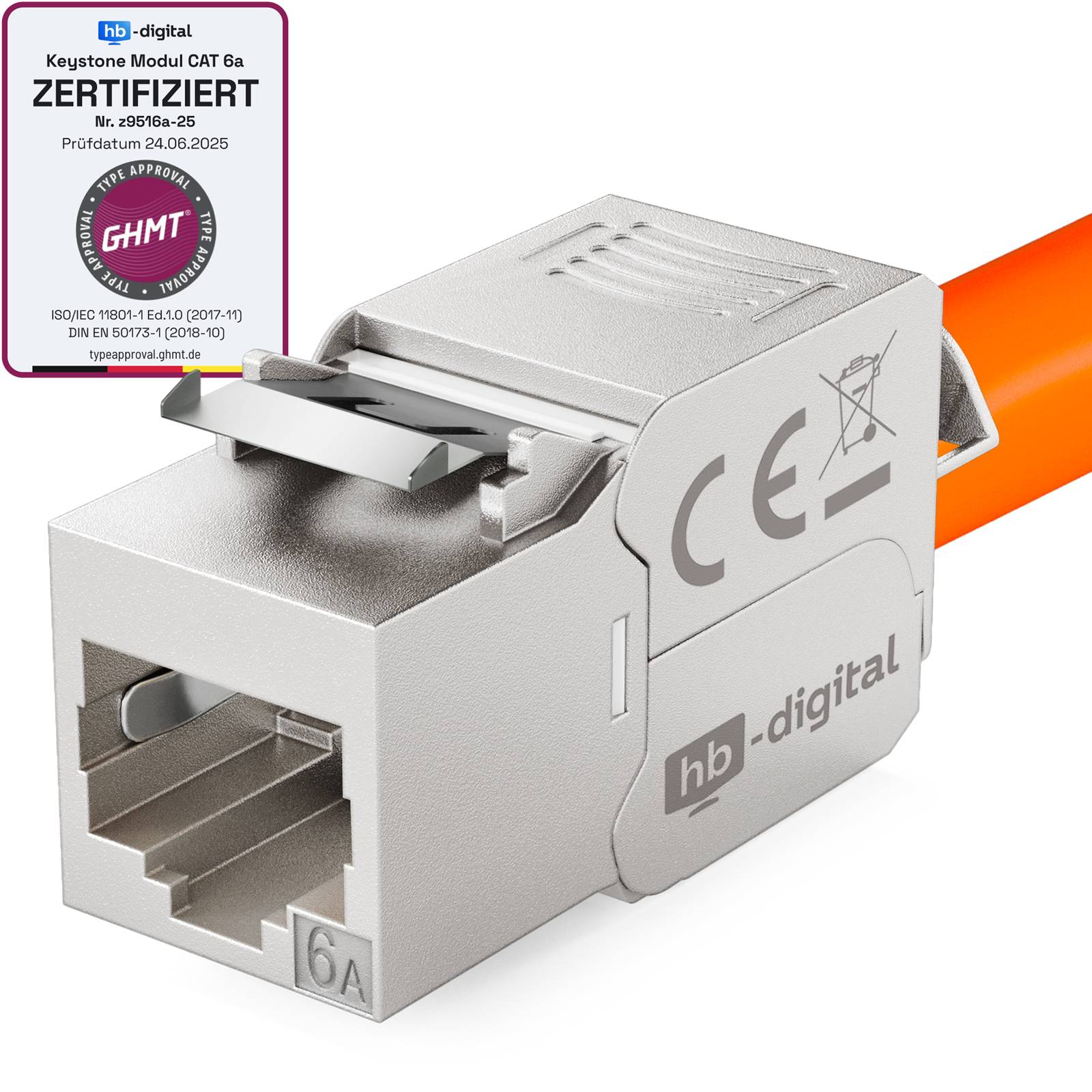 hb-digital Keystone Modul CAT 6a RJ45 180 Grad LSA Anschluss Zinklegierung Silber-1