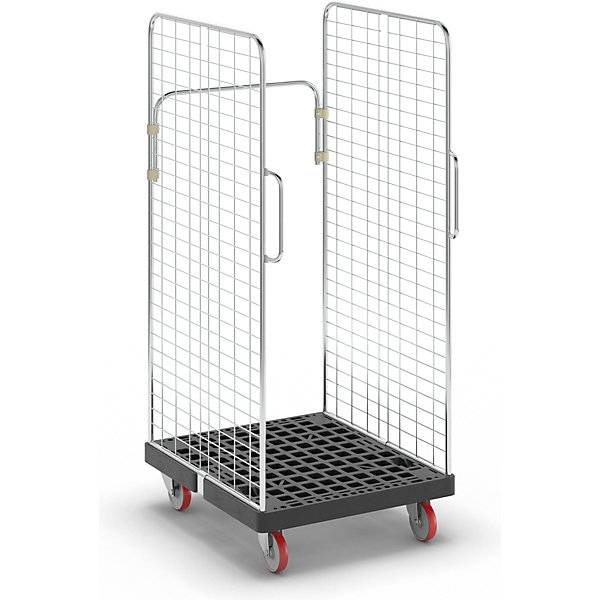 Rollbehälter 2 Seitengitter mit Sicherheitsgriffen schwarz aus Recycling-Kunststoff. ESB Engineering System Bau
