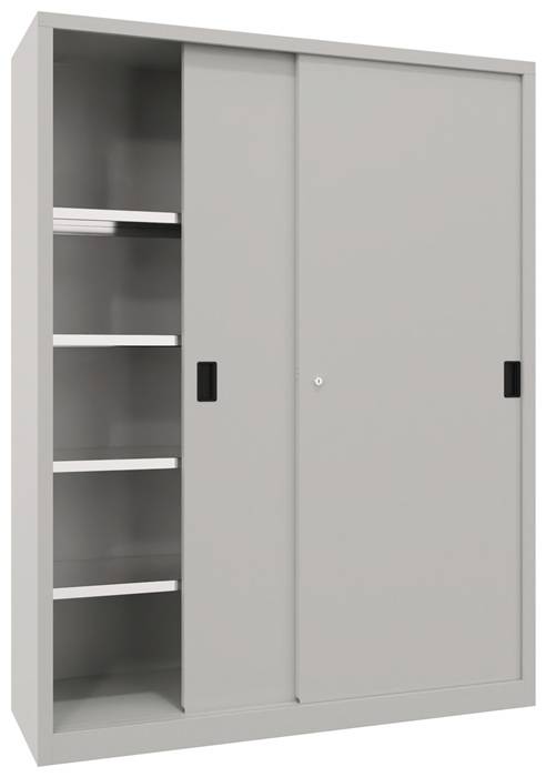 Schiebetürenschrank H1000xB1000xT500mm lichtgrau/enzianblau 2Fbd.Vollblechtüren-1