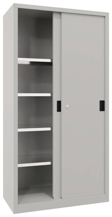 Schiebetürenschrank H1000xB1500xT500mm lichtgrau 4Fbd.m.Trennw.Vollblechtüren-0