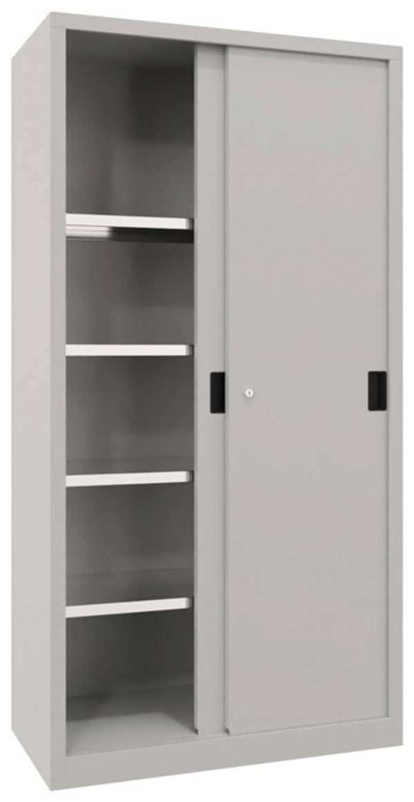 Schiebetürenschrank H1000xB1500xT500mm lichtgrau 4Fbd.m.Trennw.Vollblechtüren