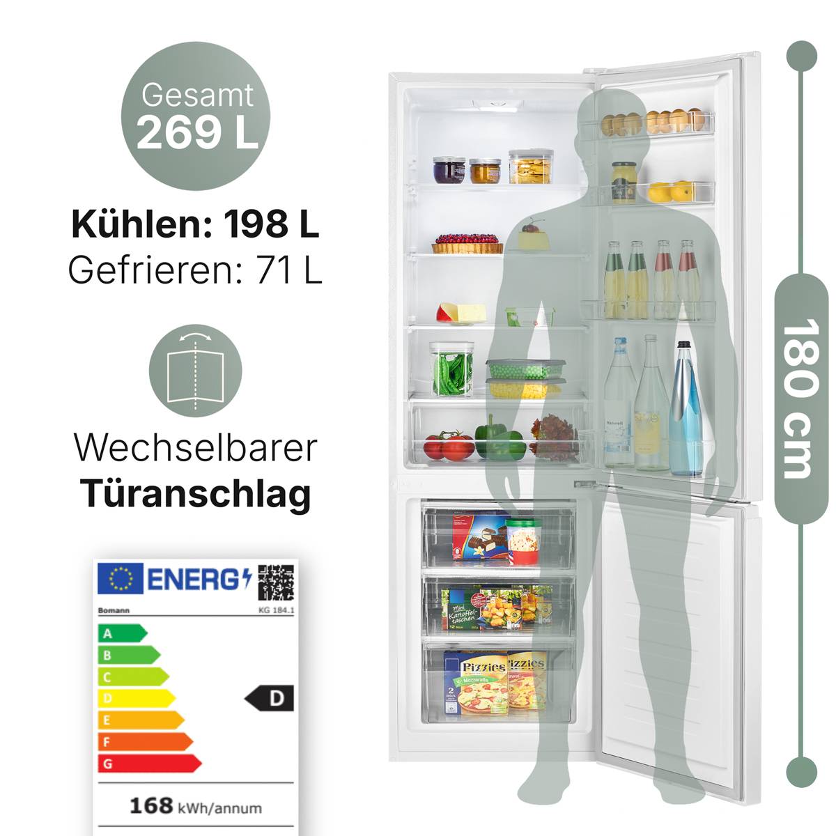 Bomann Kühl-/Gefrierkombination KG 184.1 weiß, 269 L-1