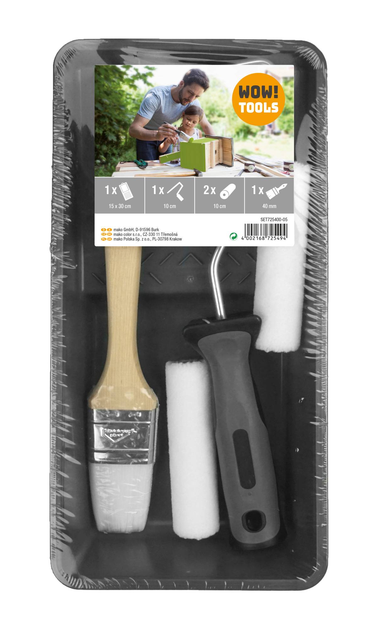 Wow!Tools Lackier-Set PLUS+ 5-teilig mit Farbwanne, Lackroller, Ersatzwalzen, Lackpinsel