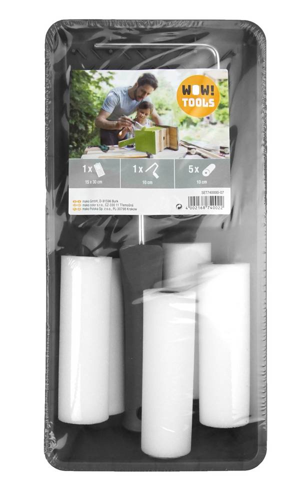 Wow!Tools Lackier-Set BASIC 7-teilig mit Farbwanne, Lackroller und Ersatzwalzen