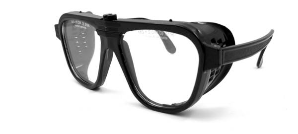 Nylonschutzbrille, schwarz, Formgläser 62 x 52 mm klar und splitterfrei aus Verbundglas!