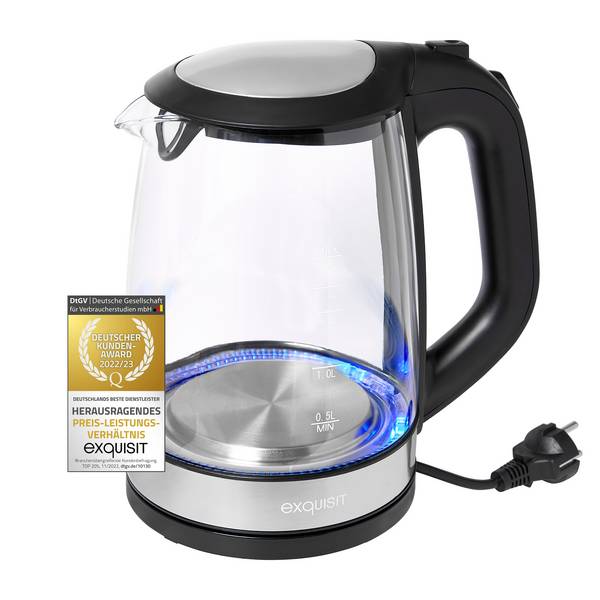 Exquisit Glas Wasserkocher WK 3501 swg | 2 L Füllmenge | 2200 W Leistung | inkl. Abschaltautomatik | schwarz