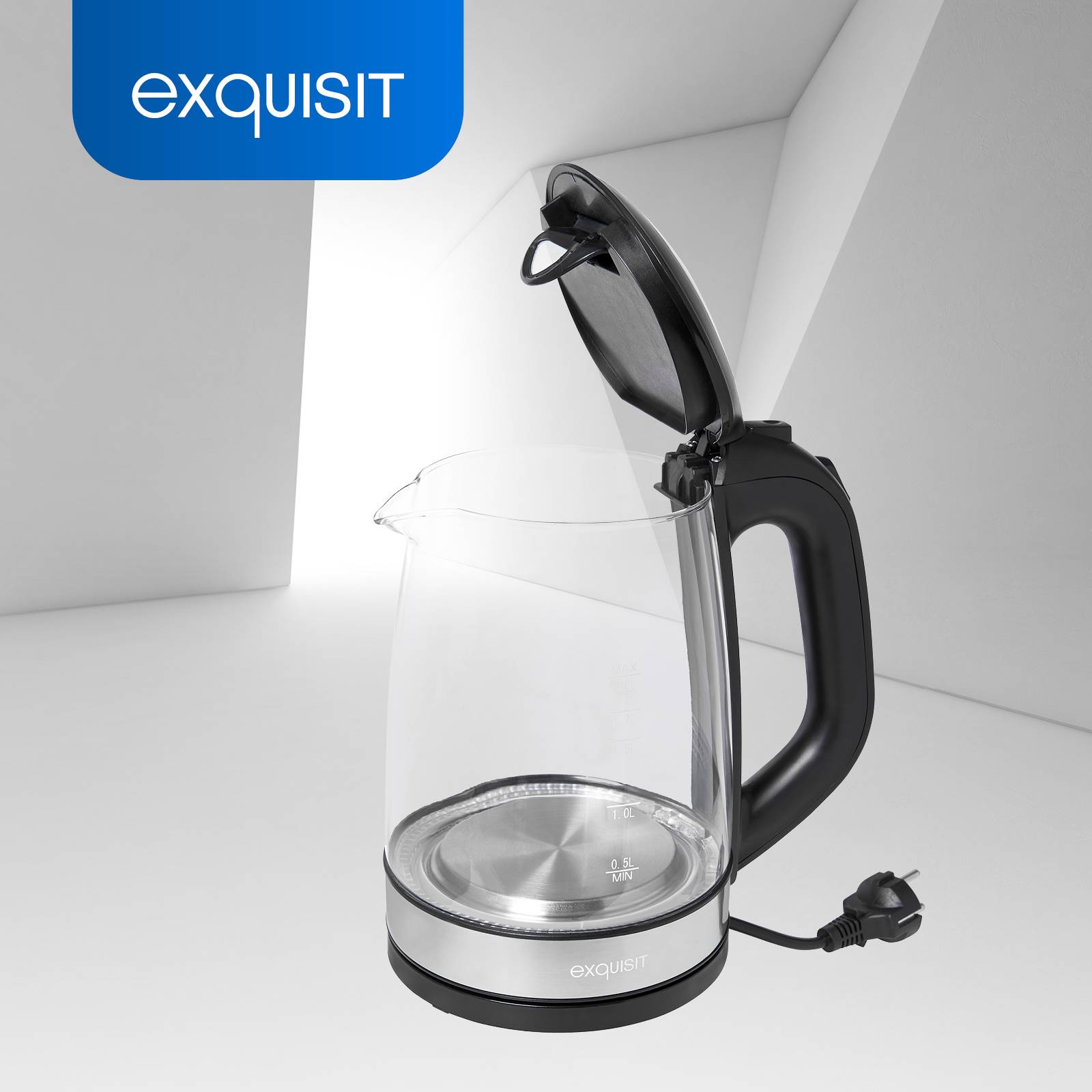 Exquisit Glas Wasserkocher WK 3501 swg | 2 L Füllmenge | 2200 W Leistung | inkl. Abschaltautomatik | schwarz-1