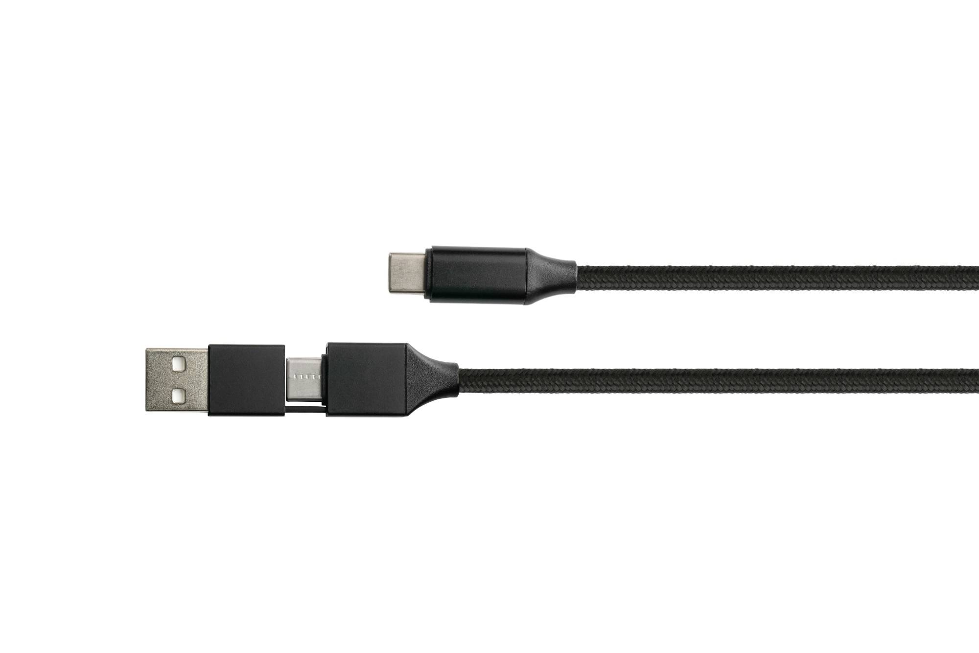 USB 2.0 Lade- und Datenkabel, USB-A und USB-C™ an USB-C™, QC 3.0, PD 60W, Textilmantel, schwarz, 1m, PYTHON® Series-0