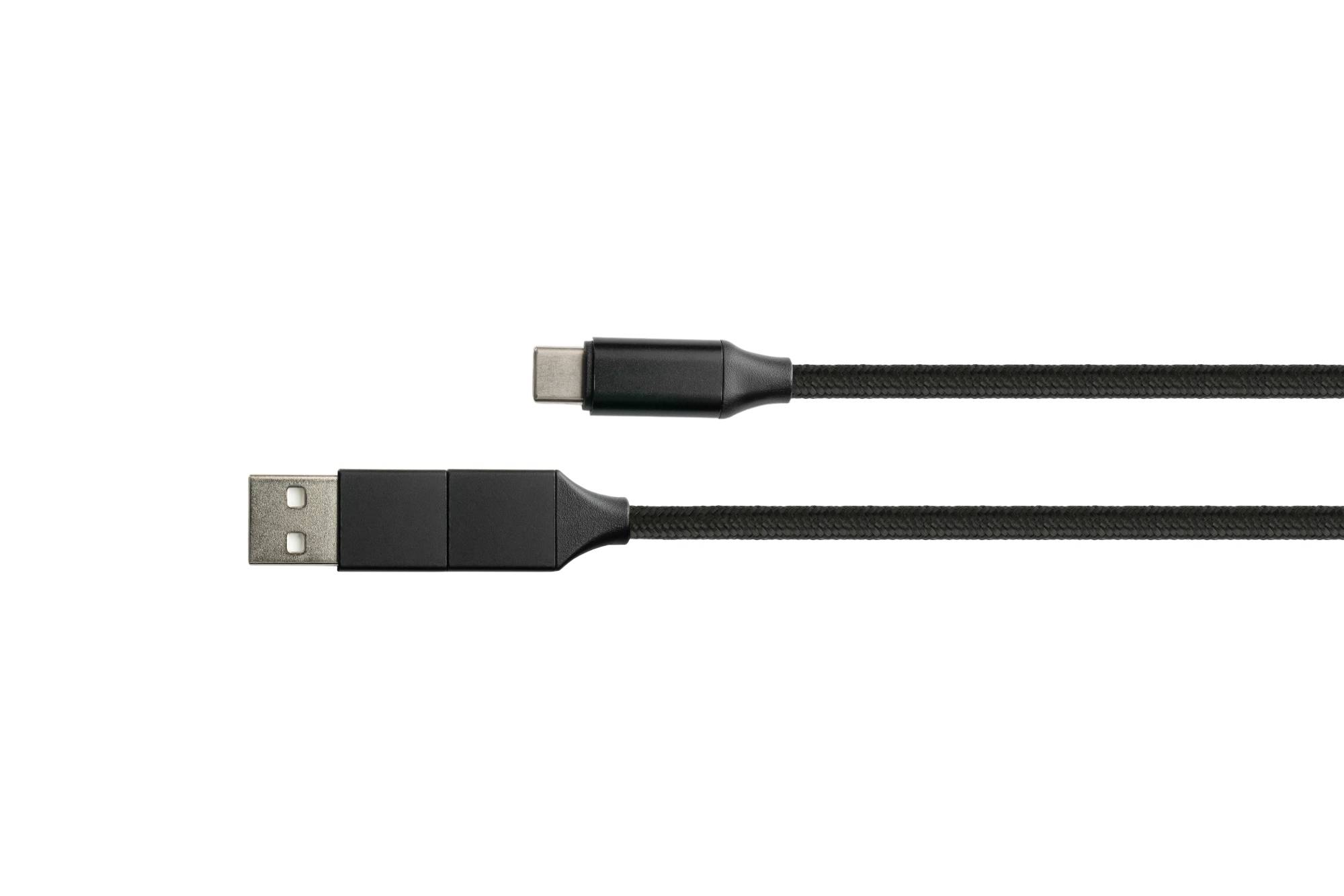 USB 2.0 Lade- und Datenkabel, USB-A und USB-C™ an USB-C™, QC 3.0, PD 60W, Textilmantel, schwarz, 1m, PYTHON® Series-1