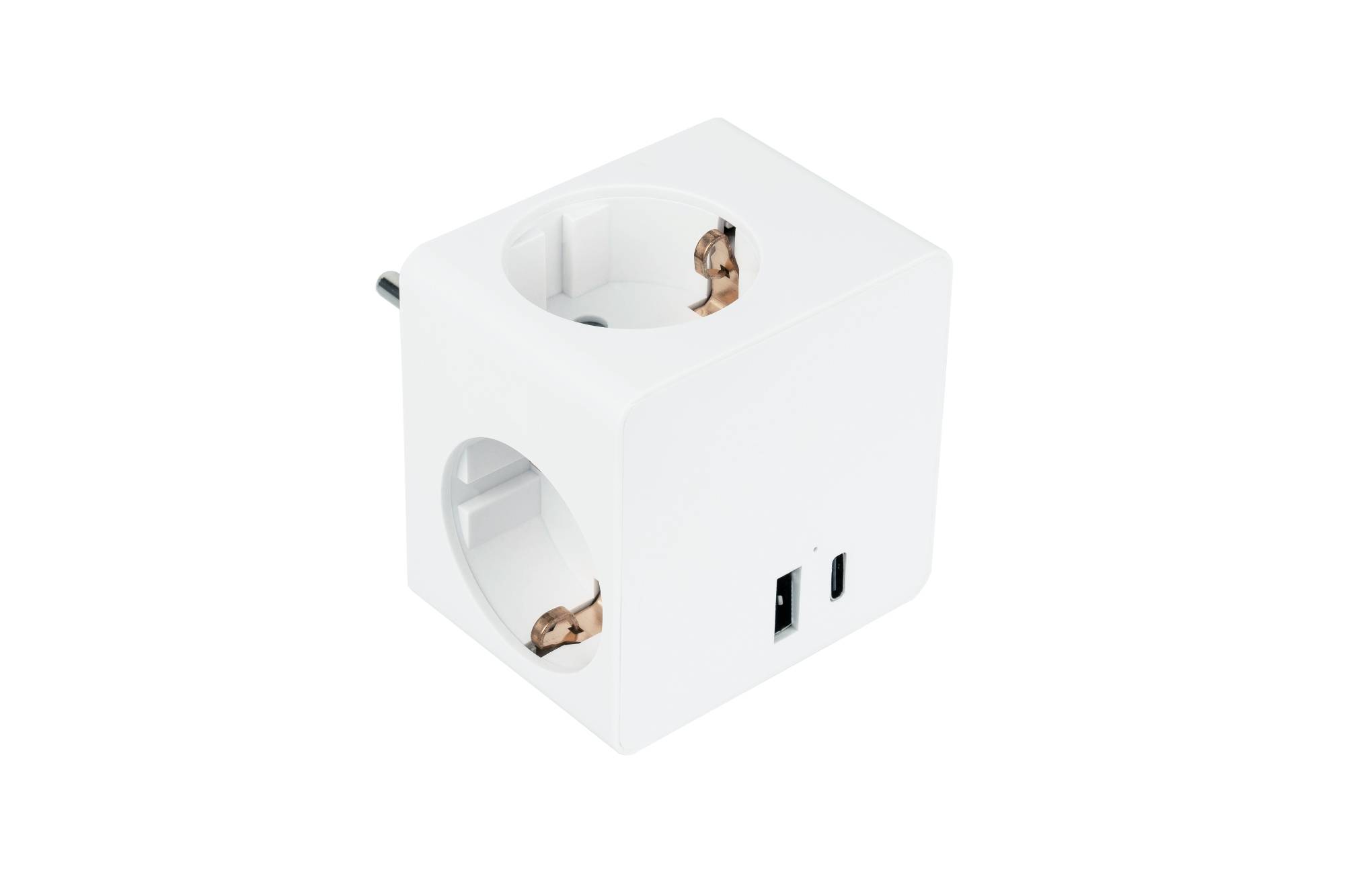 Steckdosenwürfel mit 3x Schutzkontakt-Buchse, USB-C™ (20W, PD 3.0) und USB-A Buchse (18W), weiß-0