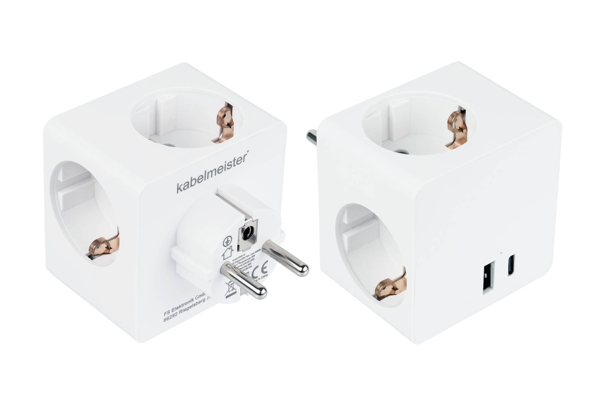 Steckdosenwürfel mit 3x Schutzkontakt-Buchse, USB-C™ (20W, PD 3.0) und USB-A Buchse (18W), weiß-2